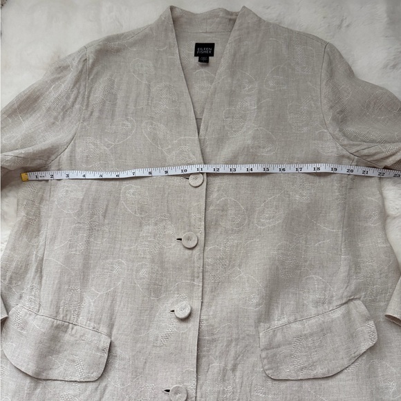 Eileen Fisher Linen Jacquard Embroidered Minimalist Long Jacket / Coat - L - Picture 14 of 16